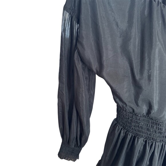 Alice + Olivia Kiara Dress Size 2 Black Smocked Waist Mini Button - Picture 9 of 14